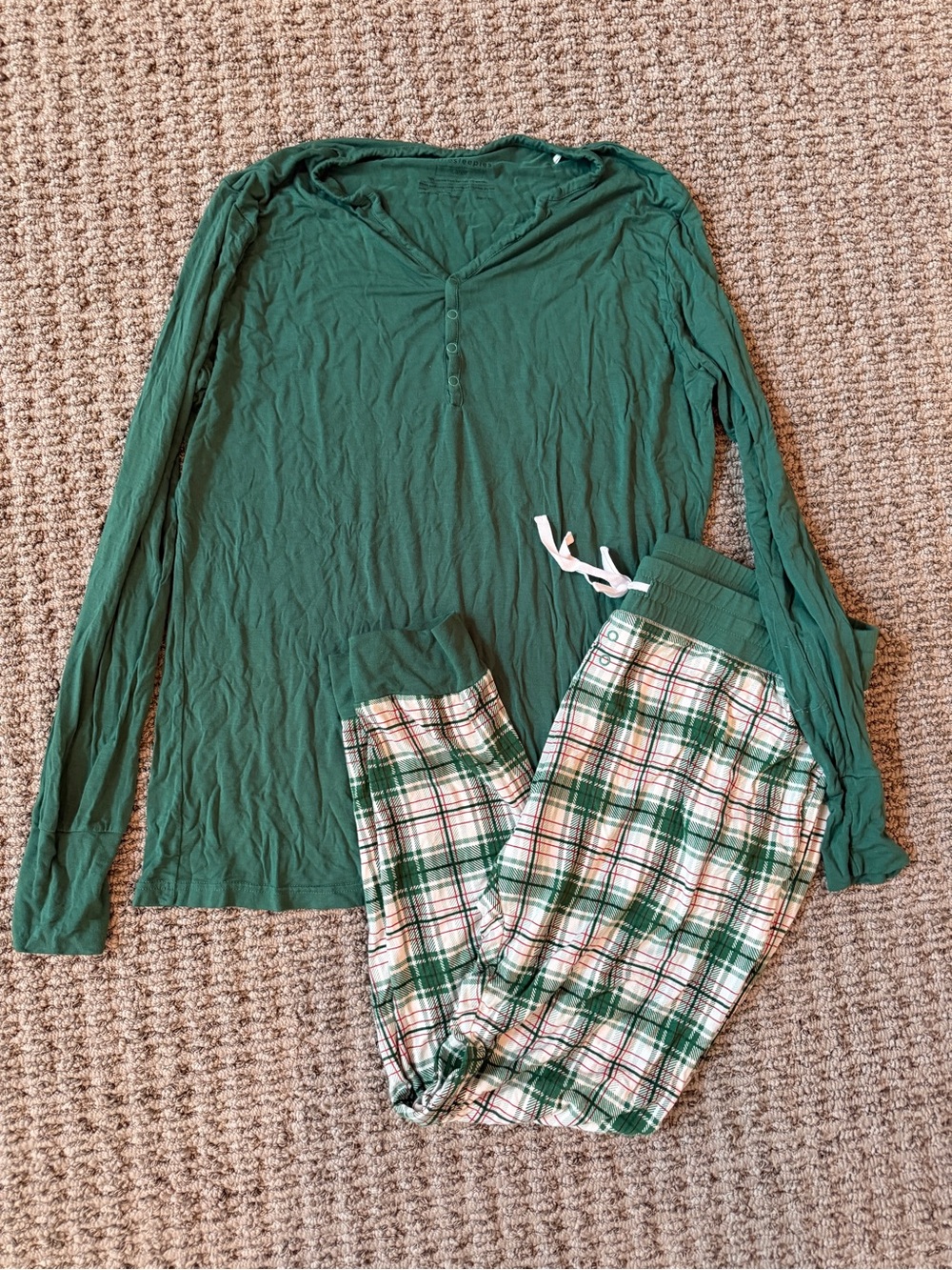 Little Sleepies  Green & White Plaid Pajamas - adult large